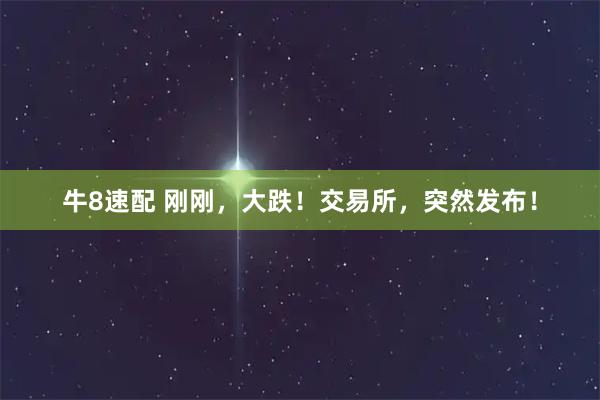牛8速配 刚刚，大跌！交易所，突然发布！